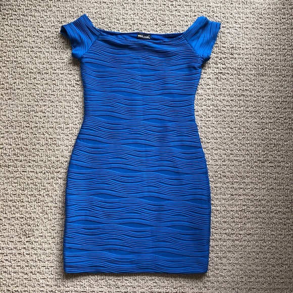 2/$15 MixMatch Wet Seal Blue Off Shoulder Stretchy Mini Dress - Picture 3 of 11